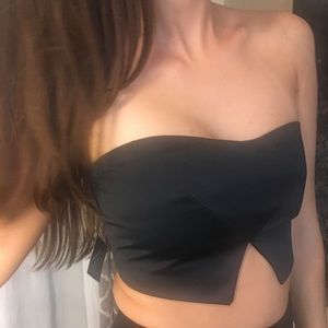 NWT! Nasty Gal Black Satin Crop Top Zip up bandeau size Small
